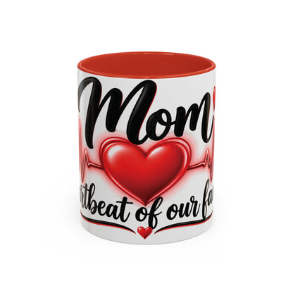 Mom Heartbeat of Our Family Mug – 11 oz Red Accent Coffee Mug