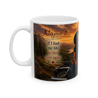 Personalized Biker Couple Mug – Custom Names Romantic Gift (11oz / 15oz)