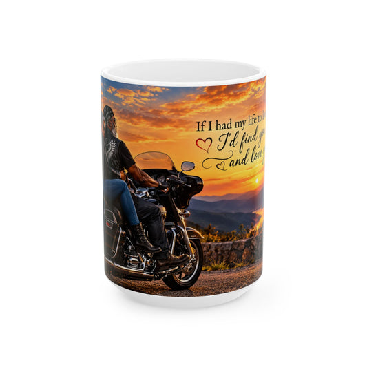 Biker Couple Romantic Sunset Coffee Mug – 15 oz | Motorcycle Love Gift