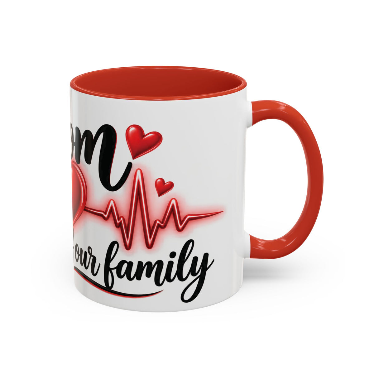 Mom Heartbeat of Our Family Mug – 11 oz Red Accent Coffee Mug