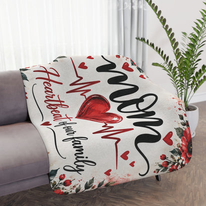 Mom Heartbeat of Our Family Sherpa Blanket | 60" × 50" Gift for Mom