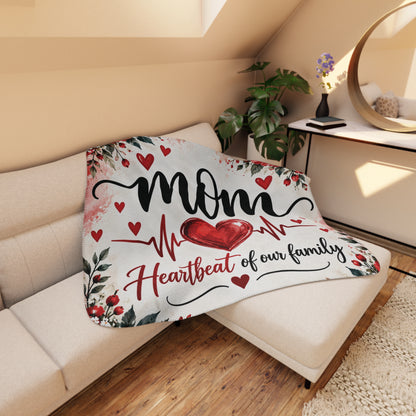 Mom Heartbeat of Our Family Sherpa Blanket | 60" × 50" Gift for Mom