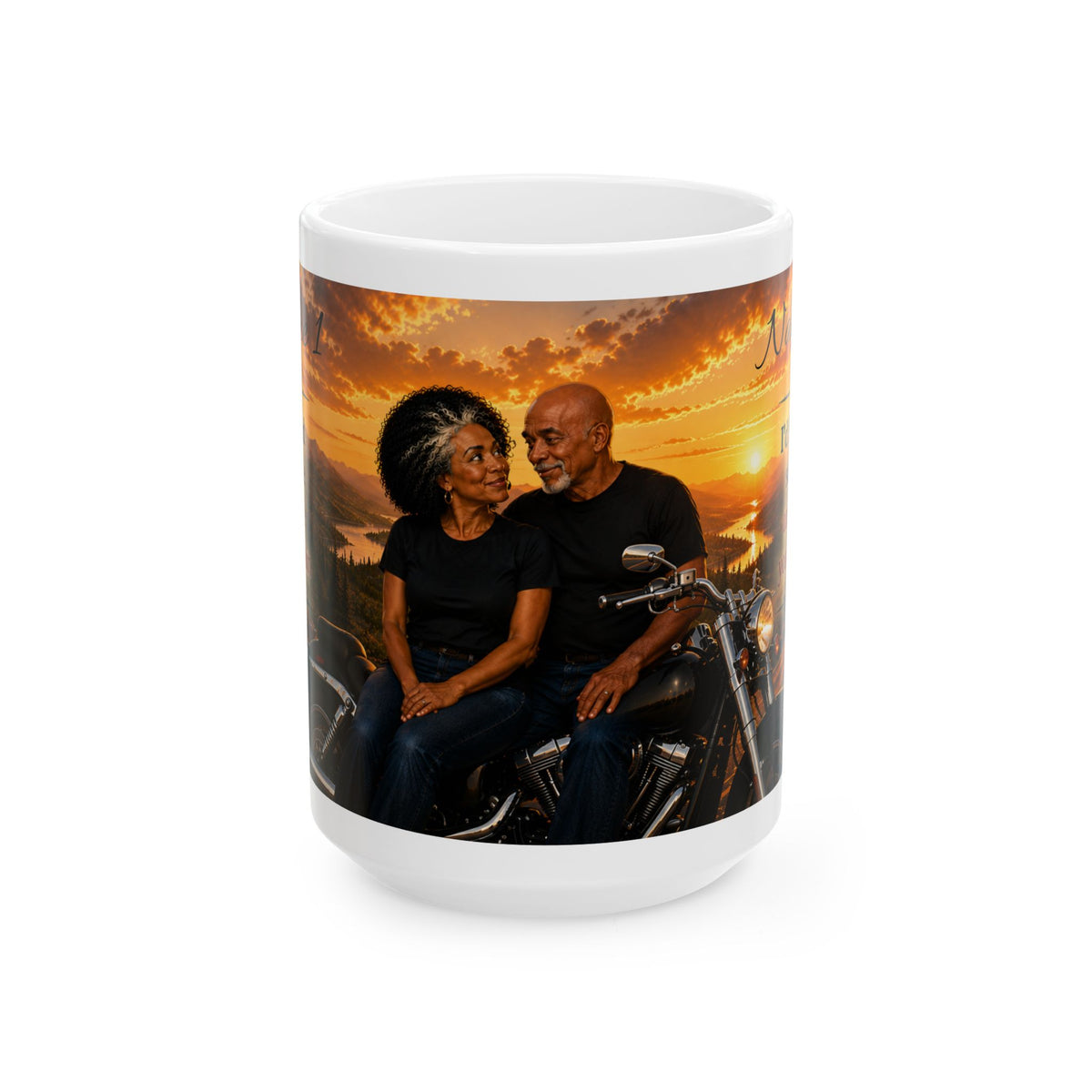 Personalized Biker Couple Mug – Custom Names Romantic Gift (11oz / 15oz)