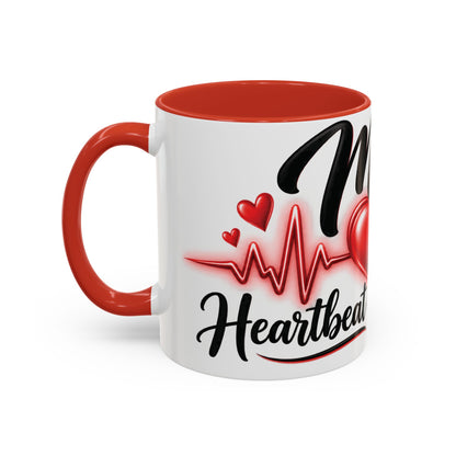 Mom Heartbeat of Our Family Mug – 11 oz Red Accent Coffee Mug