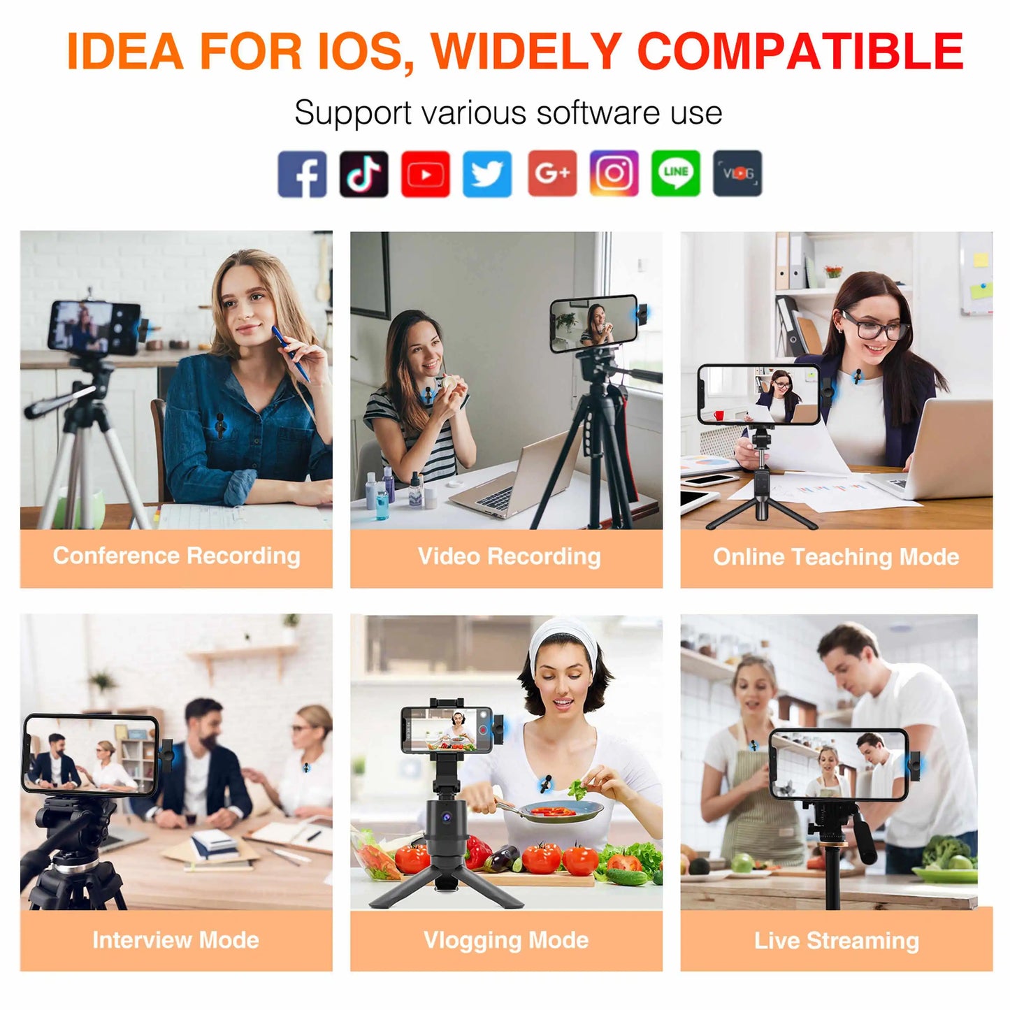 Wireless Lavalier Microphone 4 in 1 Intelligent Noise-Reducing Mic for iPhone Android SLR Camera Loudspeaker Radio