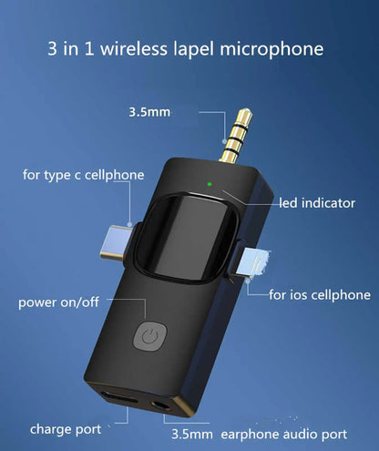 Wireless Lavalier Microphone 4 in 1 Intelligent Noise-Reducing Mic for iPhone Android SLR Camera Loudspeaker Radio