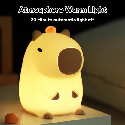 Cute Cartoon Capybara Silicone Night Light USB Rechargeable Timing Sleep Night Lamp for Children's Room Decor Birthday Gift