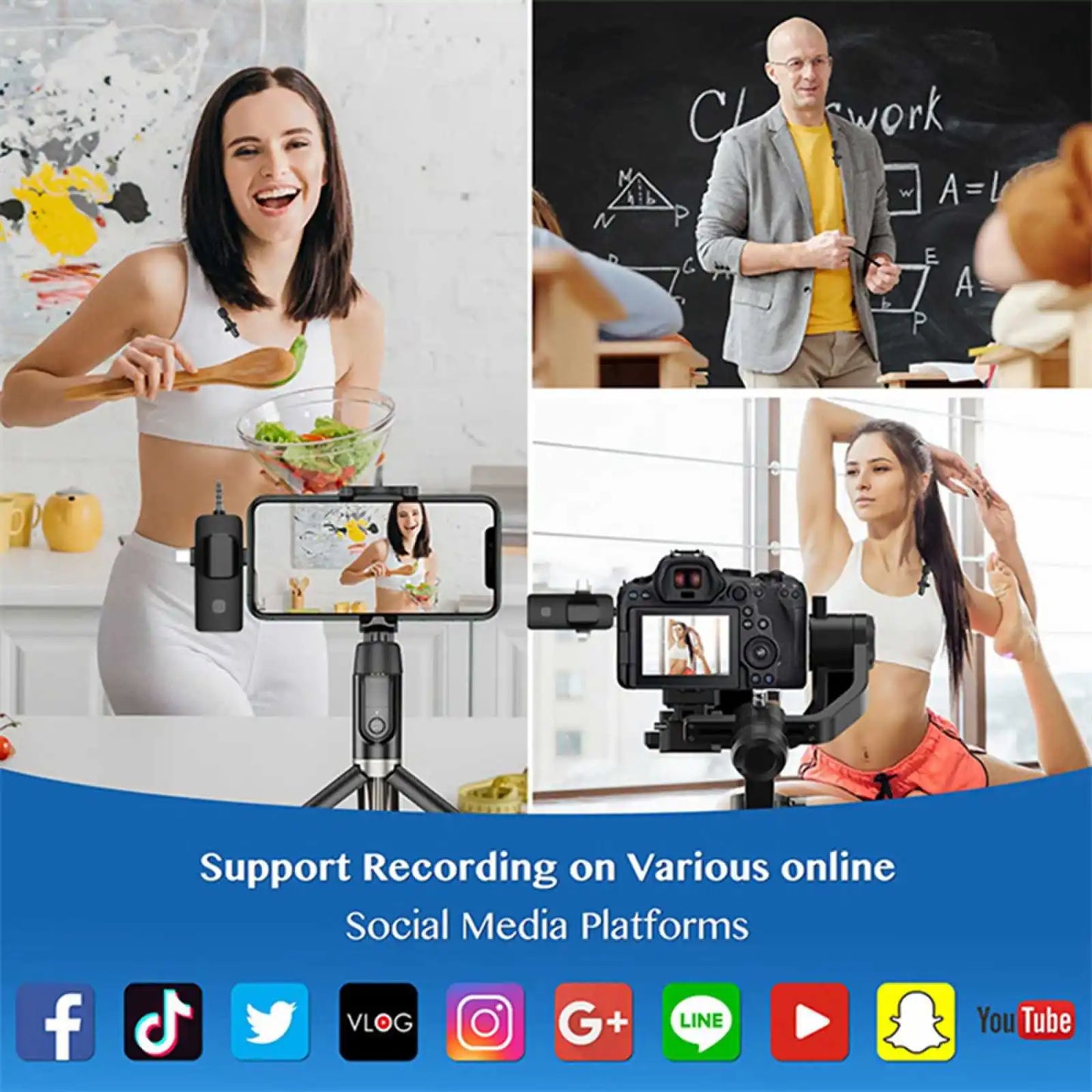 Wireless Lavalier Microphone 4 in 1 Intelligent Noise-Reducing Mic for iPhone Android SLR Camera Loudspeaker Radio