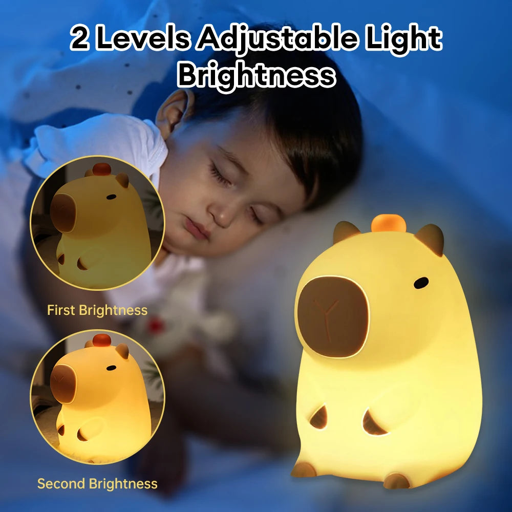 Cute Cartoon Capybara Silicone Night Light USB Rechargeable Timing Sleep Night Lamp for Children's Room Decor Birthday Gift