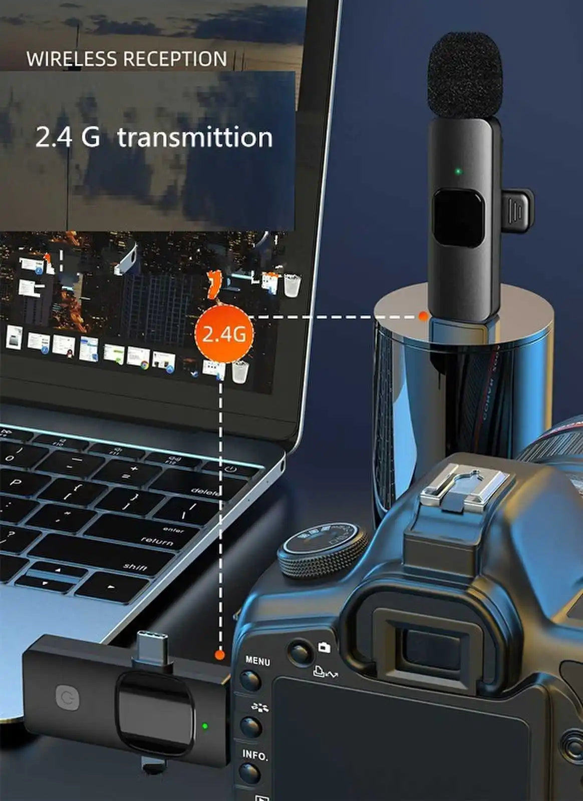 Wireless Lavalier Microphone 4 in 1 Intelligent Noise-Reducing Mic for iPhone Android SLR Camera Loudspeaker Radio