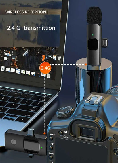 Wireless Lavalier Microphone 4 in 1 Intelligent Noise-Reducing Mic for iPhone Android SLR Camera Loudspeaker Radio