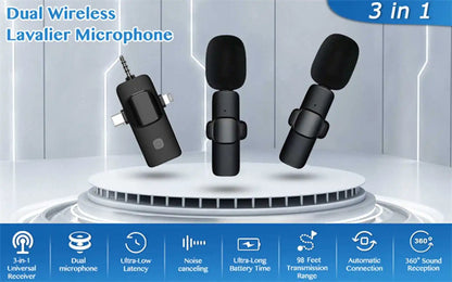 Wireless Lavalier Microphone 4 in 1 Intelligent Noise-Reducing Mic for iPhone Android SLR Camera Loudspeaker Radio