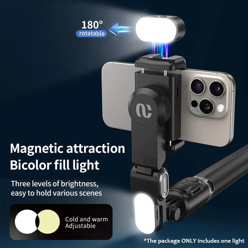 AOCHUAN 1-Axis Handheld Gimbal Stabilizer Selfie Stick Tripod with Fill Light AI Face Tracking Gesture Operation Multipurpose