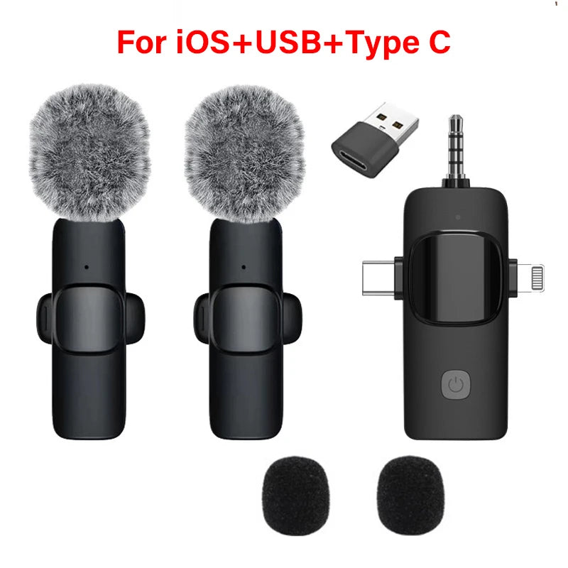 Wireless Lavalier Microphone 4 in 1 Intelligent Noise-Reducing Mic for iPhone Android SLR Camera Loudspeaker Radio
