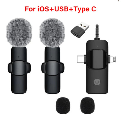 Wireless Lavalier Microphone 4 in 1 Intelligent Noise-Reducing Mic for iPhone Android SLR Camera Loudspeaker Radio