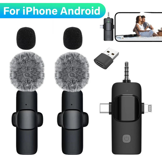 Wireless Lavalier Microphone 4 in 1 Intelligent Noise-Reducing Mic for iPhone Android SLR Camera Loudspeaker Radio