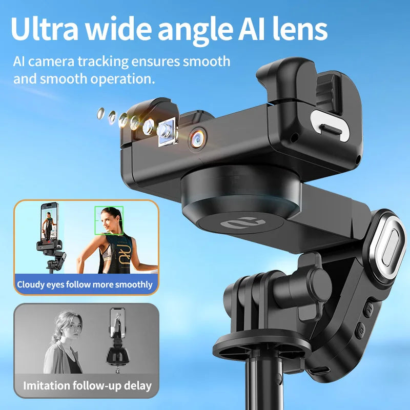 AOCHUAN 1-Axis Handheld Gimbal Stabilizer Selfie Stick Tripod with Fill Light AI Face Tracking Gesture Operation Multipurpose