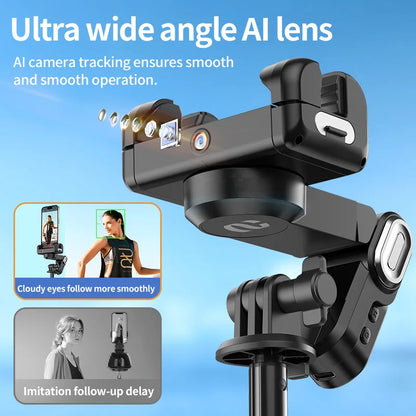 AOCHUAN 1-Axis Handheld Gimbal Stabilizer Selfie Stick Tripod with Fill Light AI Face Tracking Gesture Operation Multipurpose