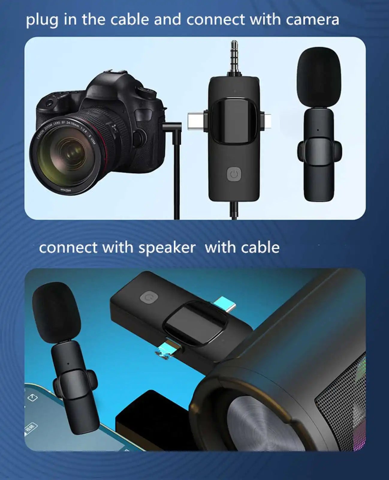Wireless Lavalier Microphone 4 in 1 Intelligent Noise-Reducing Mic for iPhone Android SLR Camera Loudspeaker Radio