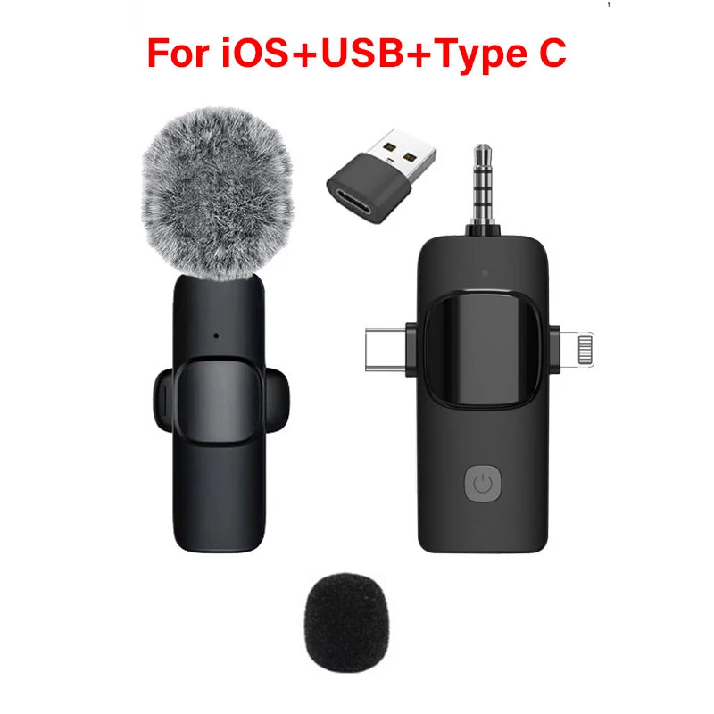 Wireless Lavalier Microphone 4 in 1 Intelligent Noise-Reducing Mic for iPhone Android SLR Camera Loudspeaker Radio