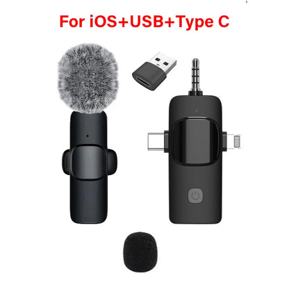 Wireless Lavalier Microphone 4 in 1 Intelligent Noise-Reducing Mic for iPhone Android SLR Camera Loudspeaker Radio