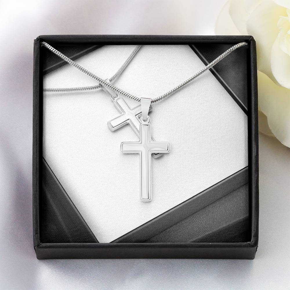 Stainless Steel Cross Necklace with Cubic Zirconia