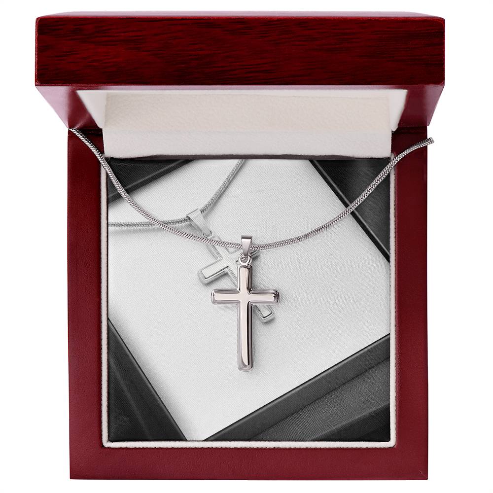 Stainless Steel Cross Necklace with Cubic Zirconia